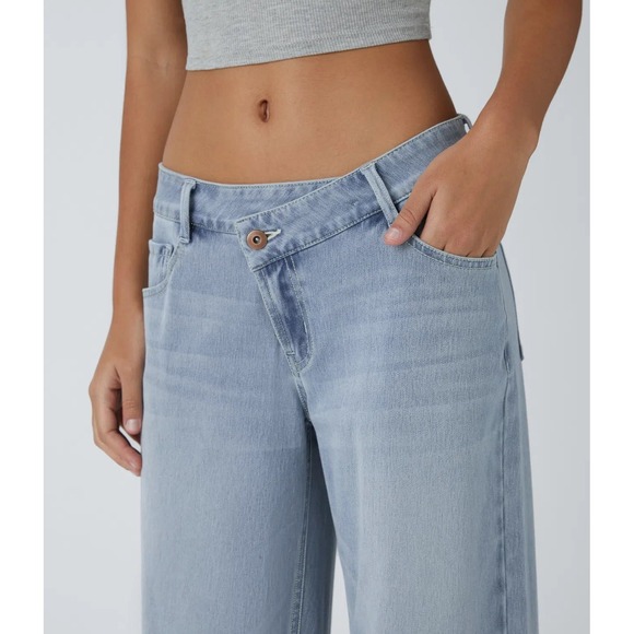 HALARA Denim - Halara Flex Asymmetric Low Rise Wide Leg Jeans Womens XL Blue Baggy Denim New